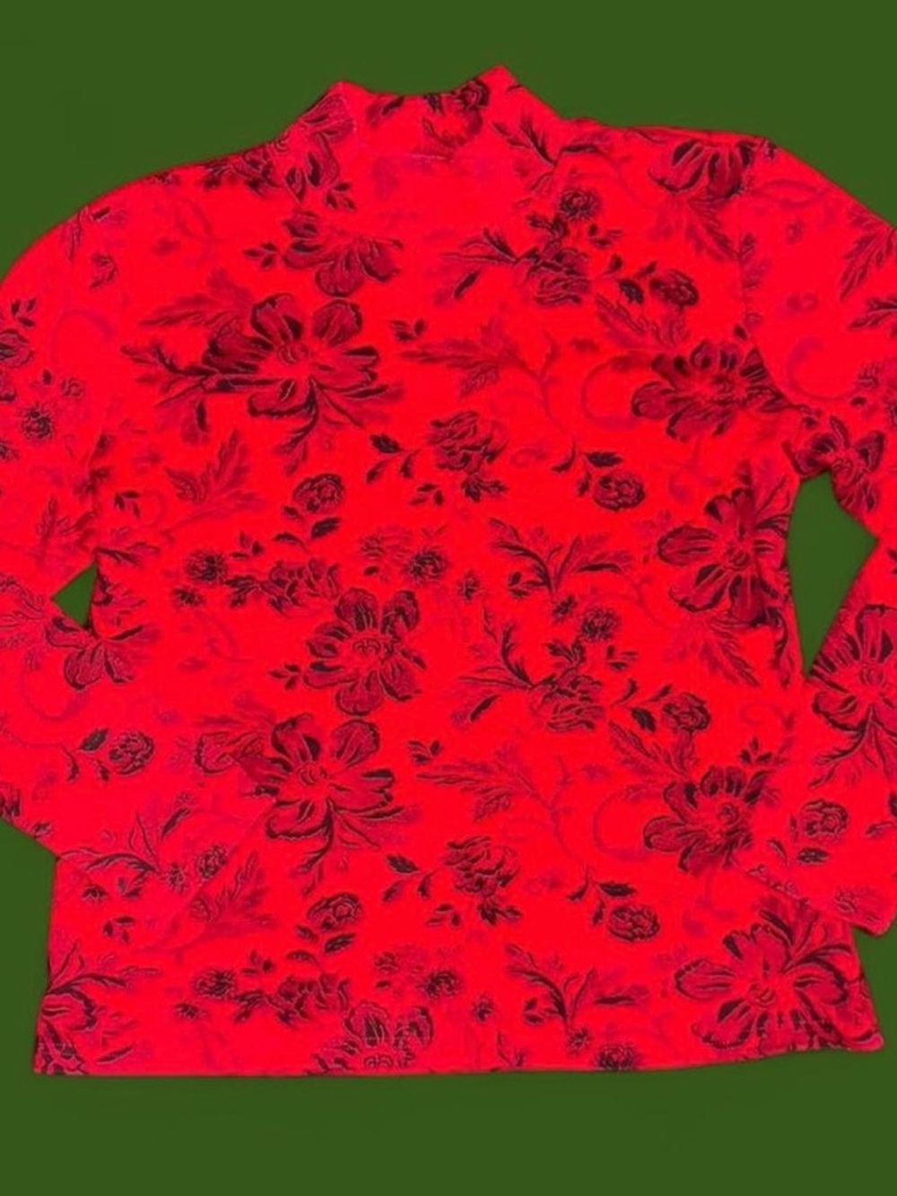 Karen Scott Red Floral Mock Neck Long Sleeve Top